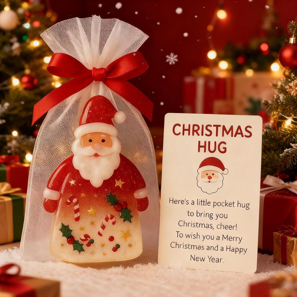 Christmas Hug Santa Claus Ornaments Keepsake Holiday Cards With Bags For Friends Family Kids Adults Women Girls Students