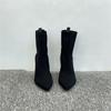 Pointed Thick-heeled Knitted Elastic Boots 2025 Winter New Versatile High-heeled Thin Boots Medium Tube Thin Elastic Socks Boots