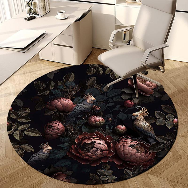 1PC Floral Pattern Birds Non-Slip Floor Round carpet, Office, family, bedroom, Large Area Rug Indoor Rugs,  Durable Polyester-L0383
