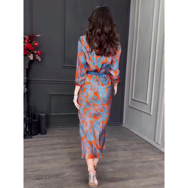 Western Style New Print Slim fit Shirts Skirt sets Printed Shirt and Skirt Set