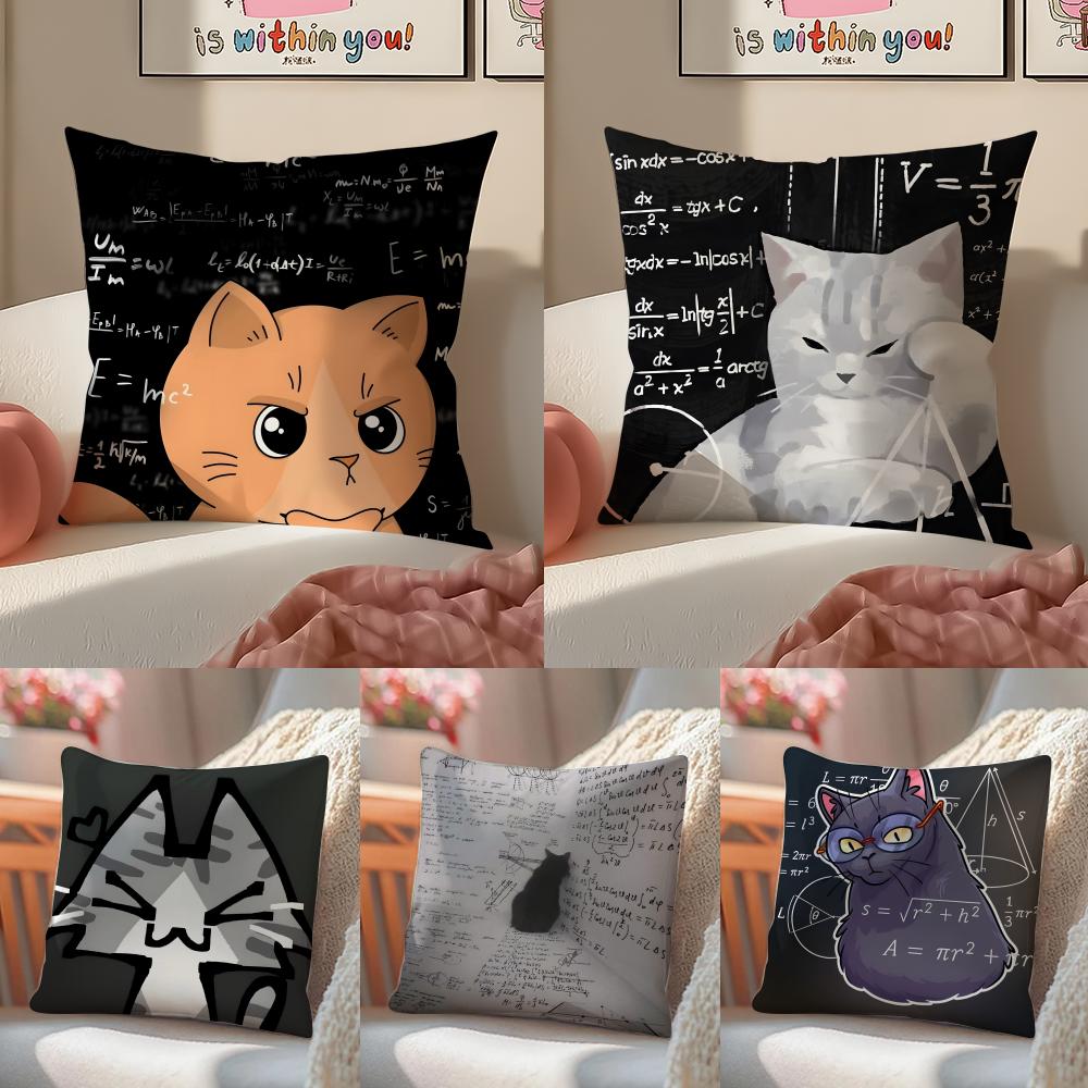Funny Cat Thinking Network Pattern Pillow Case DoubleSided Plush Sofa Cushion Covers Organic Breathable Invisible Zipper