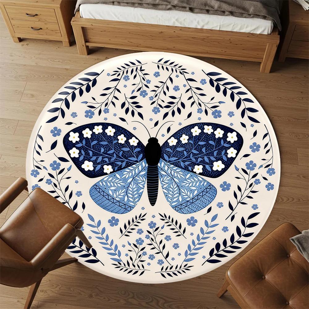 1pc Butterfly Floral Round Chair Mat Office Area Rug - Non-Slip, Floor Mat for Office, Bedroom, Ideal Home Decor Gift P0105085