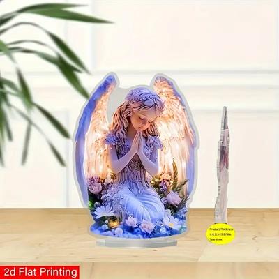 Rustige Stralende Gebedsengel 2D Acryl Beeldje Bureau Decoratie Geschikt voor Huis, Kerk, Bruiloft Perfect Spiritueel Cadeau