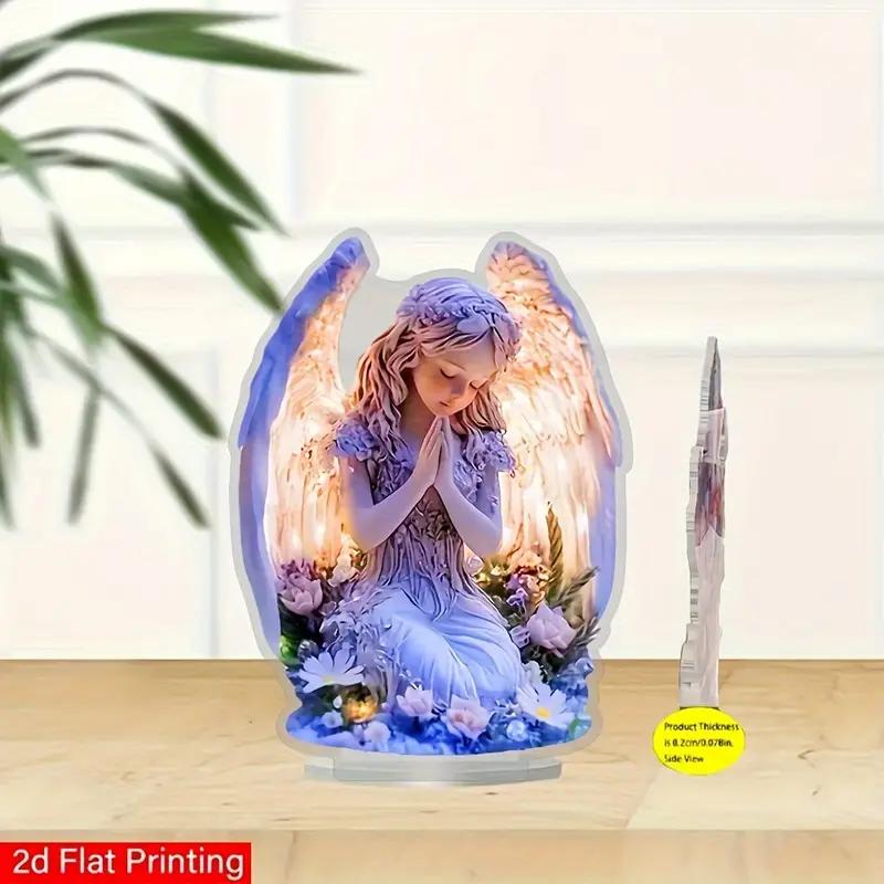 Rustige Stralende Gebedsengel 2D Acryl Beeldje Bureau Decoratie Geschikt voor Huis, Kerk, Bruiloft Perfect Spiritueel Cadeau