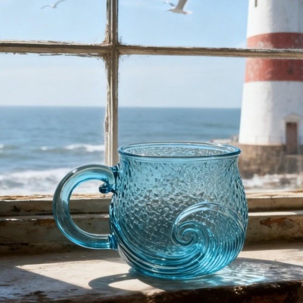 Gradient Color Ocean Theme Mug Waved Texture Wave Mug Portable Sunset Mug  Kitchen
