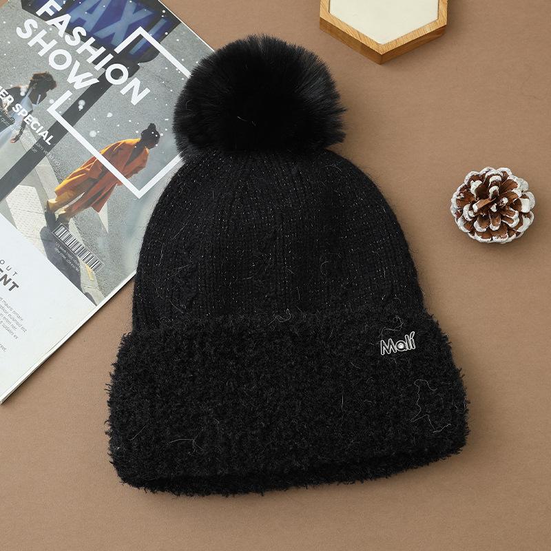 Korean Version with Versatile Gold Wire Plus Velvet Rabbit Fur Warm Hat Winter Outdoor Cold Hat Big Head Flange Hat