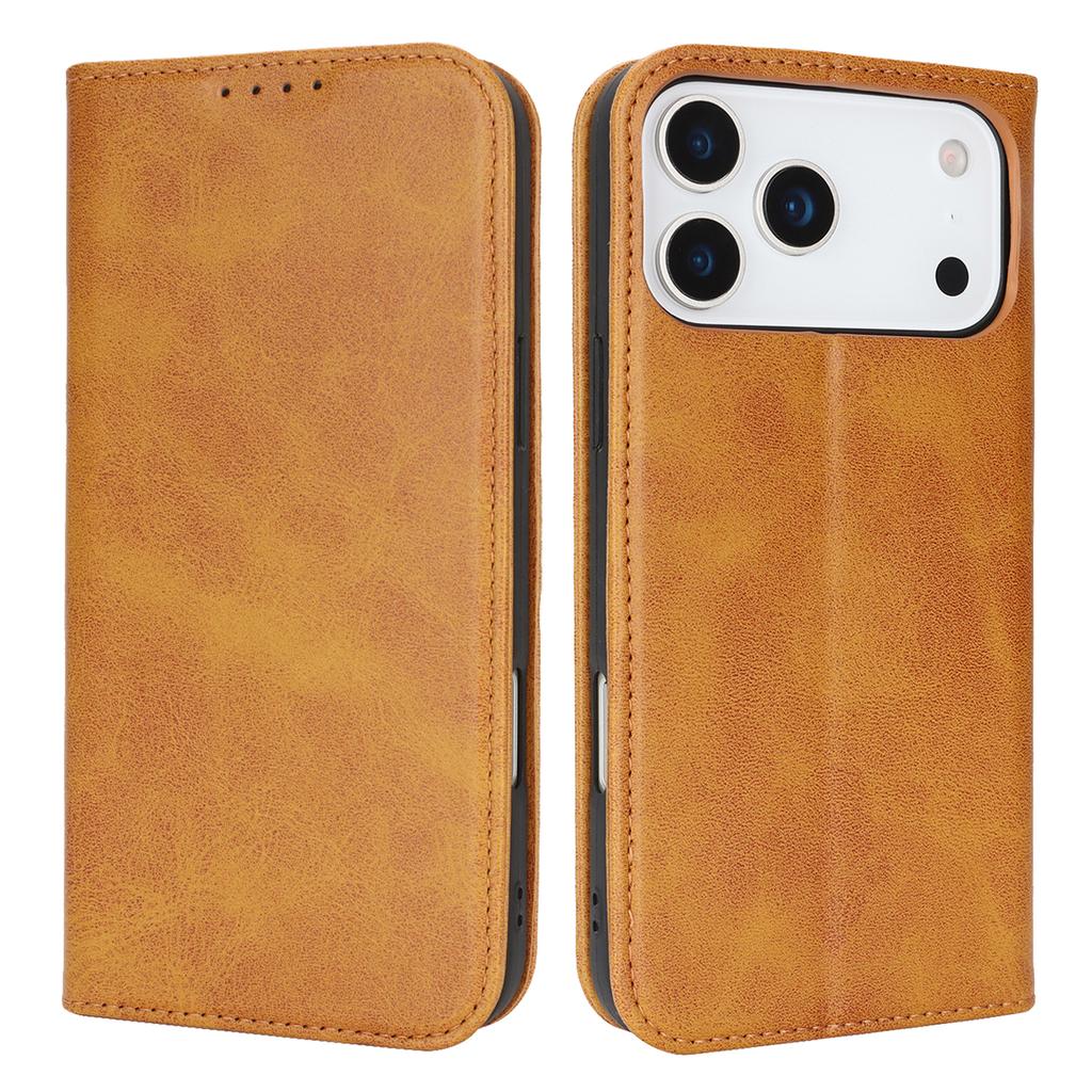 For iPhone 17 Pro Max Case PU Leather Calf Textured Magnetic Closing Smart Phone Cover