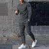 Autumn Mens Solid Color Suit Waffle Round Neck Long Sleeve Pants Set for Men