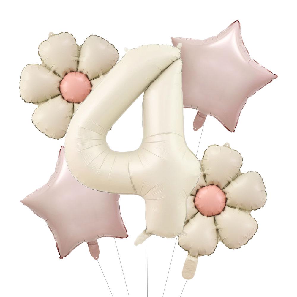 5pcs 18inch Matte Daisy Balloons 32inch Cream Number Pink Star Happy Birthday Aluminum Foil Balloon Birthday Party Wedding Decor