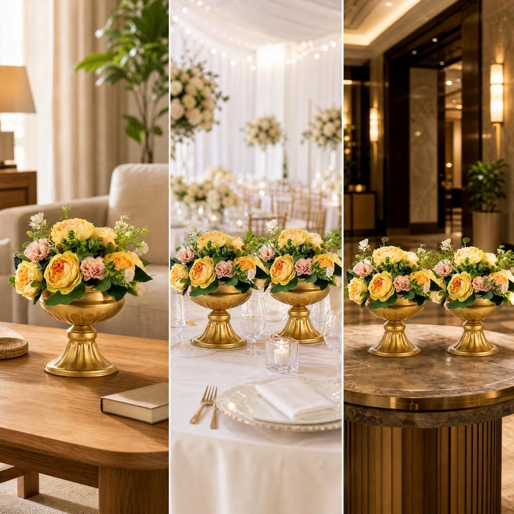 2 Pieces Iron Pedestal Vase with Flared Base Classic for Banquets