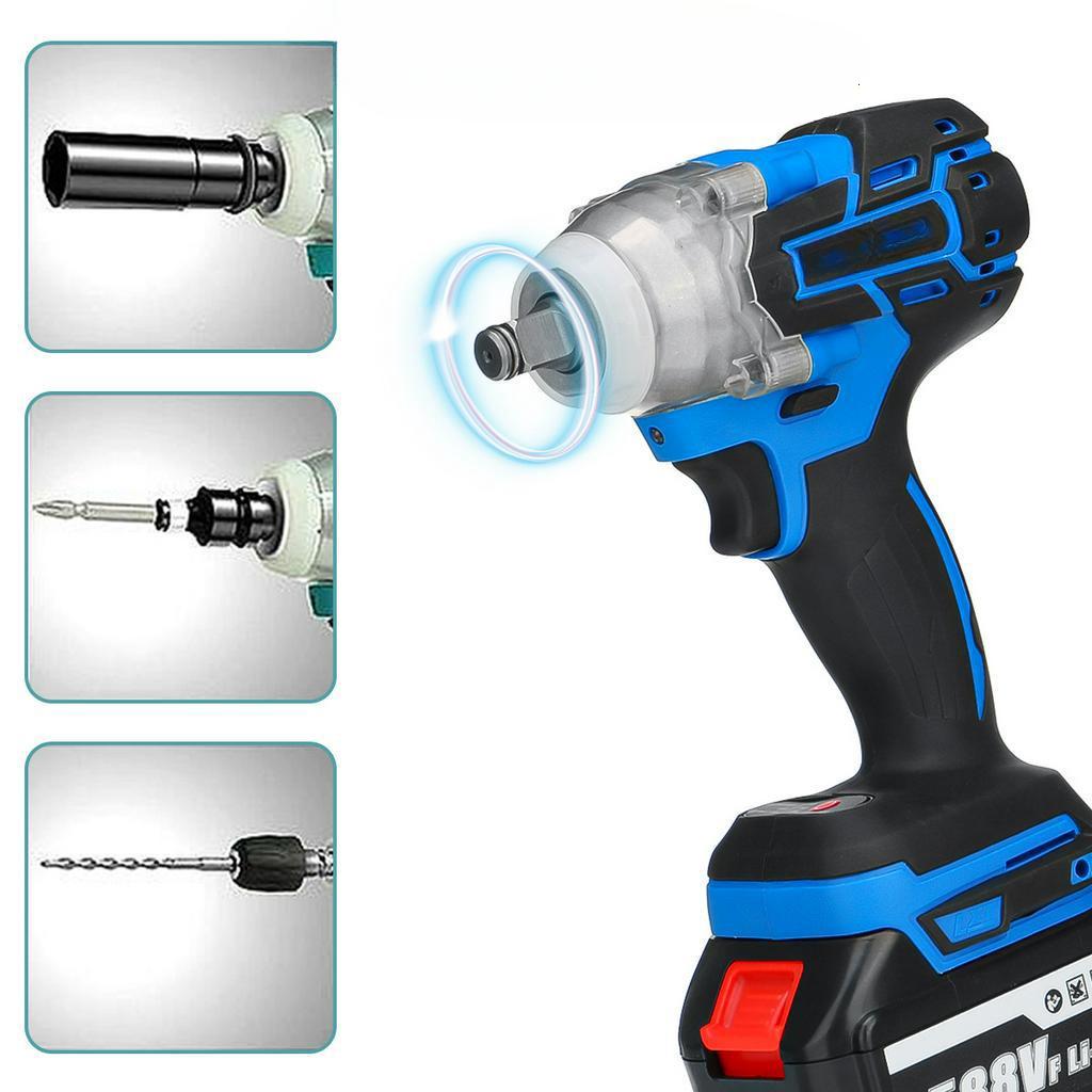 588V Brushless Electric Impact Wrench 580N.M Rechargeable Cordless Wrench Power Tool with 1/2 Li-ion Battery