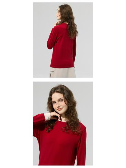 Merino Wool Seamless Color Block Two-Piece Sports Long Sleeve T-Shirt