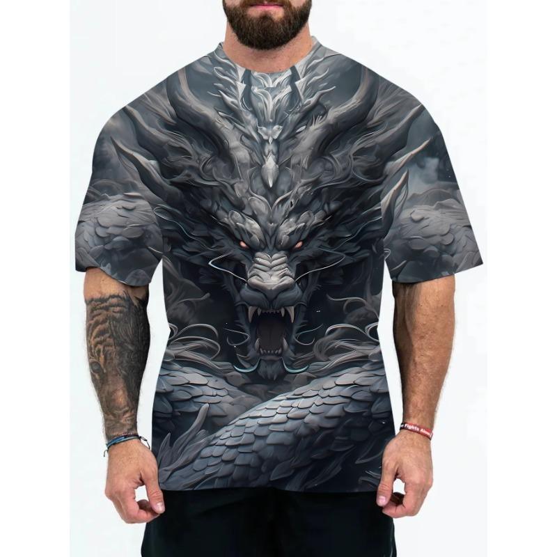 Summer Round Neck 3D Animal Patterns Print Top Fashionable Casual Short Sleeved Men's T-shirts