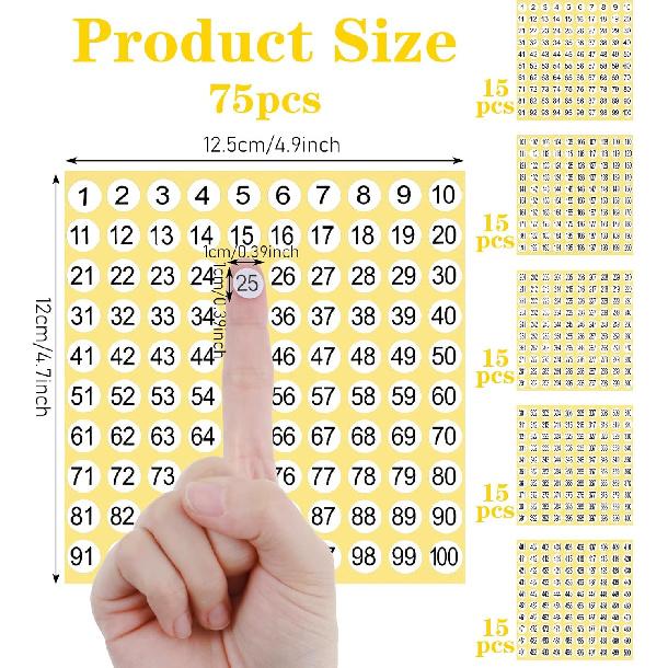 7500PCS Round Small Number Stickers, 15 Sets 1 to 500 Numbered Stickers, Self Adhesive Consecutive Inventory Number Labels Sticker for Storage