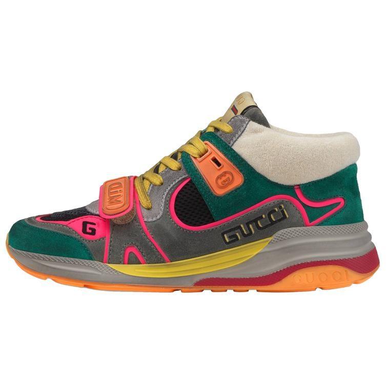 Gucci Ultrapace Suede Mid Top Athletic Shoes Casual Shoes Women's Gray Green 598987 0PVZ0 3185