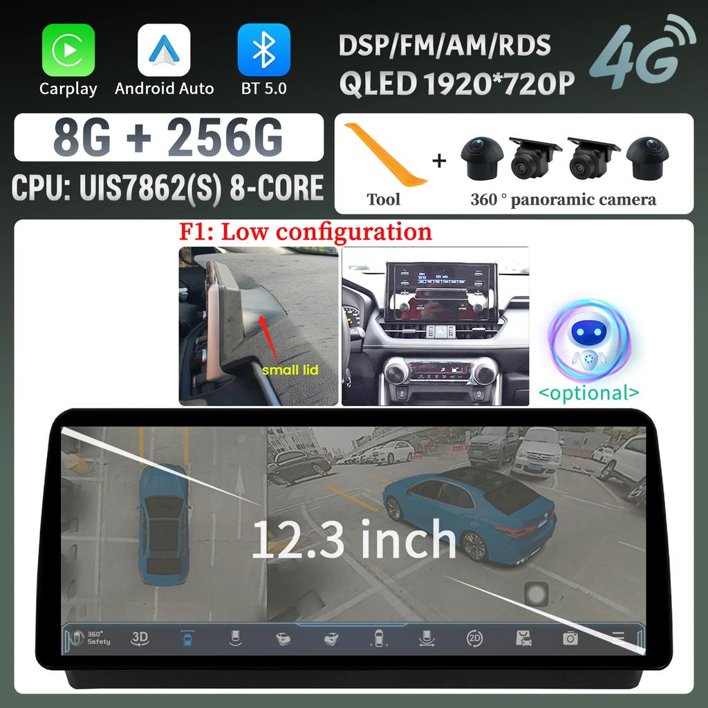 12.3inch Car Radio For Toyota RAV4 2020-2022 Multimedia Navigation Stereo 4G Wireless Bluetooth Carplay Touch Head Unit Screen