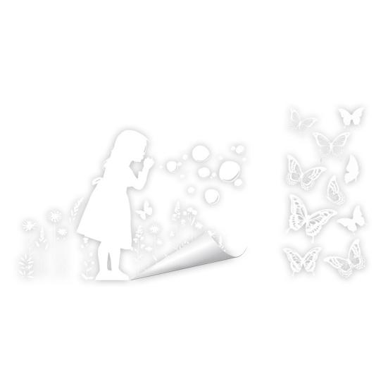 Girl Boy Butterflies Window Cling White Static Window Stickers Removable Decals for Home Office Glass Door Window Decoration
