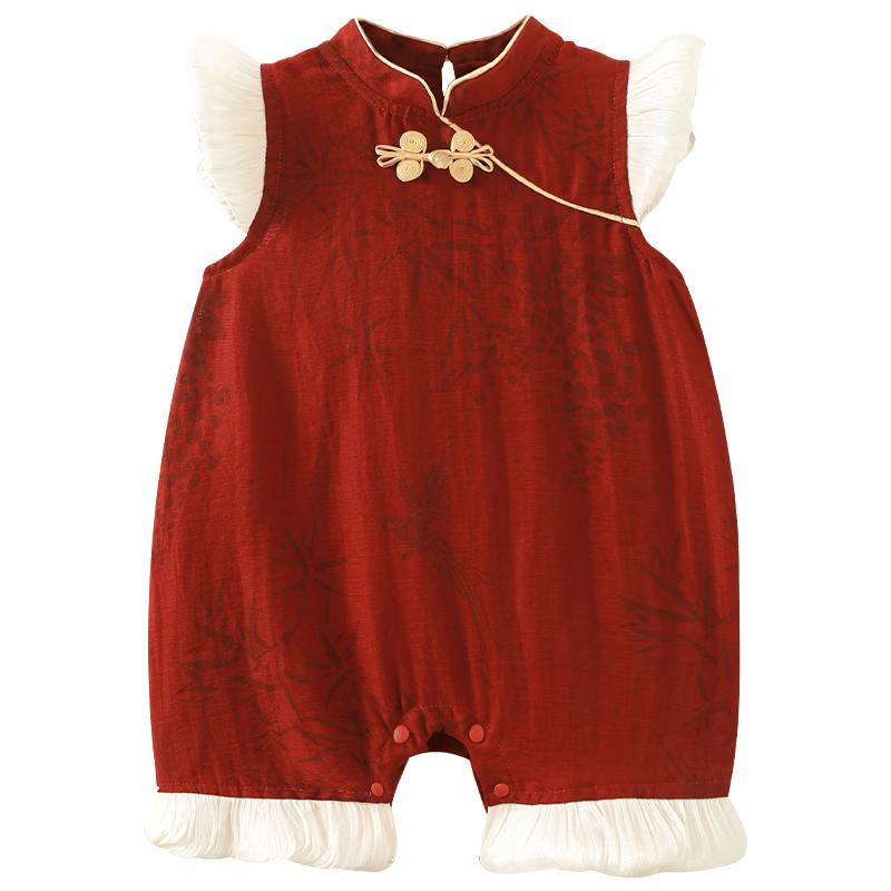 Youqi Baby Girls  Festive Red Chinese Style Sleeveless Romper 90