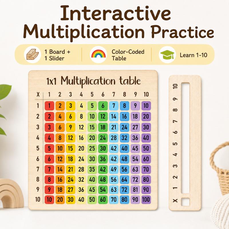 *Interactive Inspired Multiplication Table Wooden Board Set — Natural Wood Learning Boards For Math Class & Back-To-School Gifts