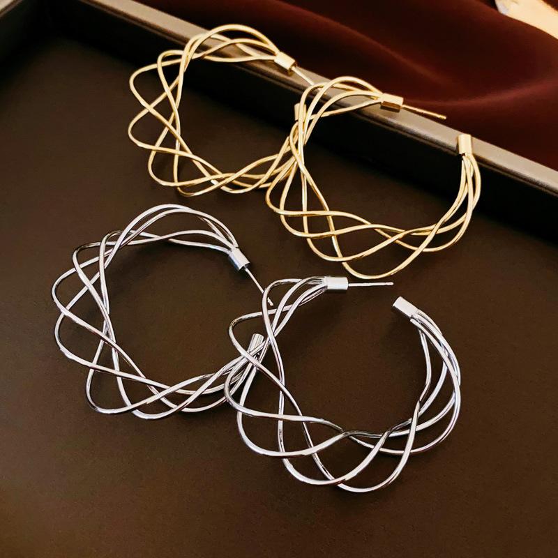 Advanced Twisted Winding Geometric Silver Needle Earrings Simple Niche Exaggerated Earrings