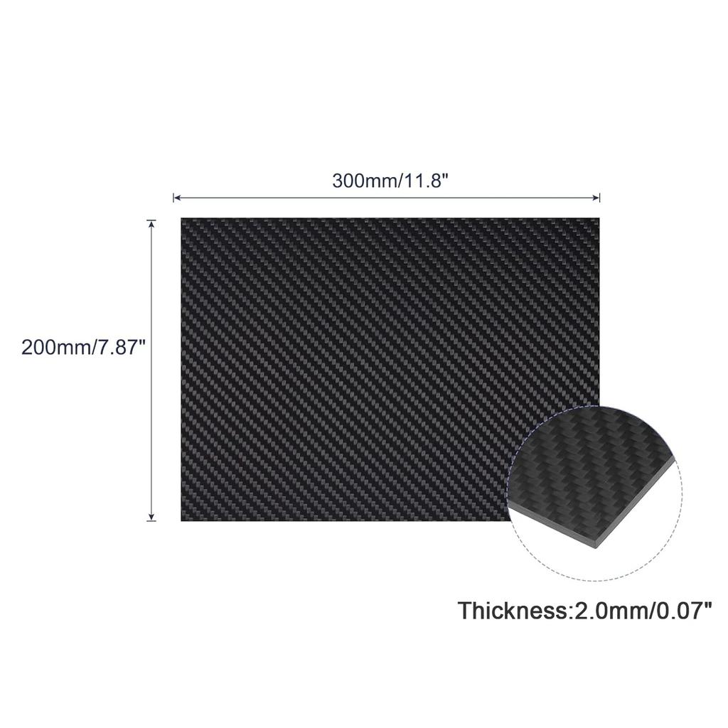 1pc 200x300mm 3K Carbon Fiber Plate, 0.5-3mm Thickness Carbon Material Panel for Craft & Project Making