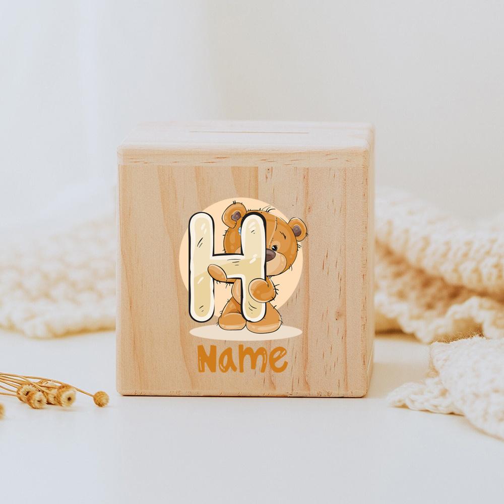 Personalized Money Box Initial with Name Wooden Money Boxes Child Coin Bank Birthday Holiday Gifts for Kids Coin Collection Case