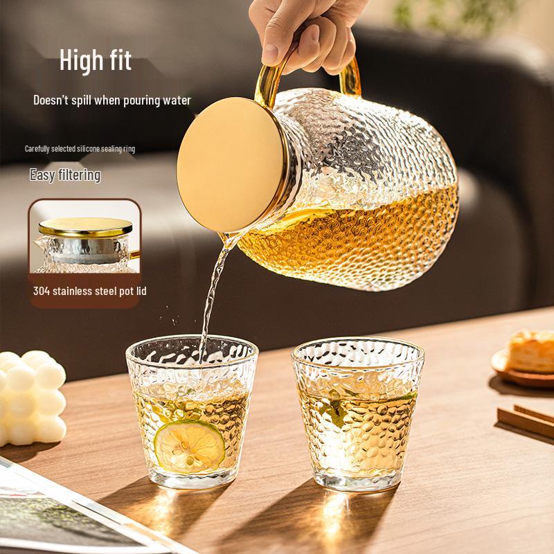 Large Capacity Glass Cold Water Kettle, High Temperature Resistant, Food Grade, with Cork Lid