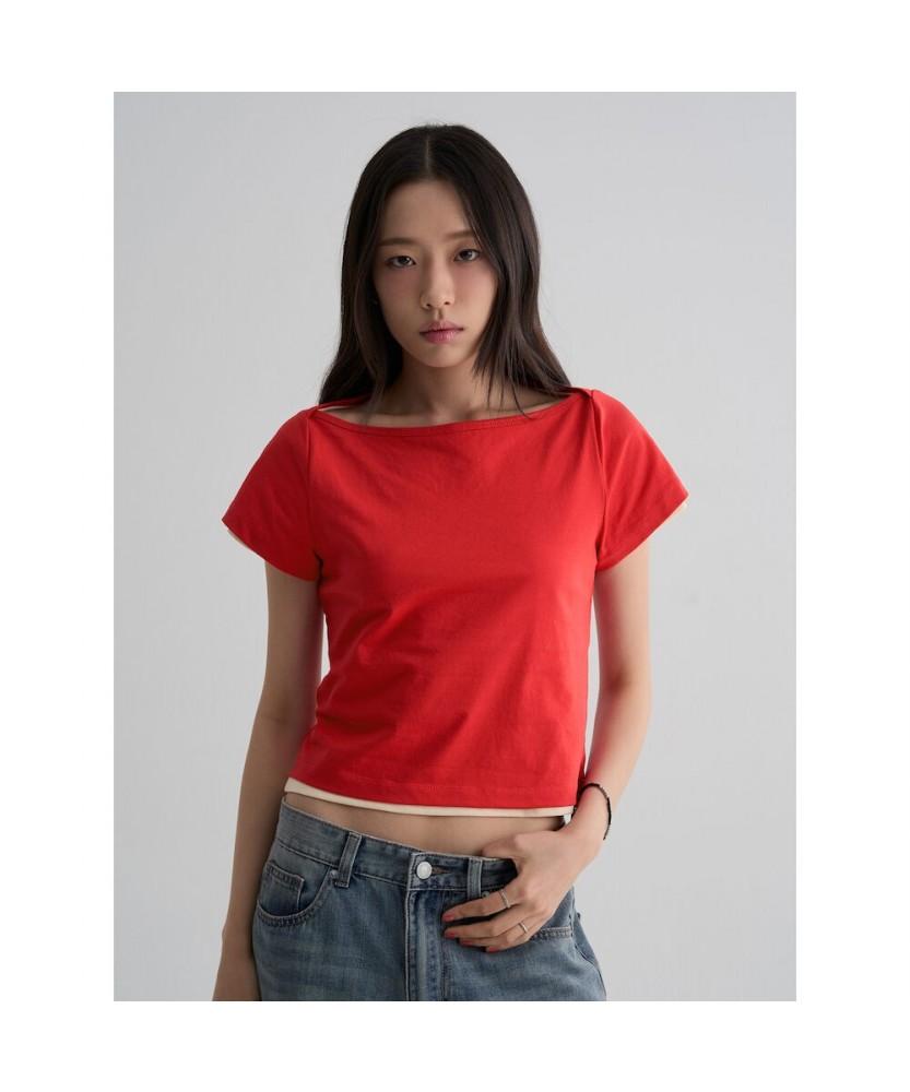 8SECONDS Cool Touch) Short Sleeve Boat Neck Short Sleeve T-Shirt Red