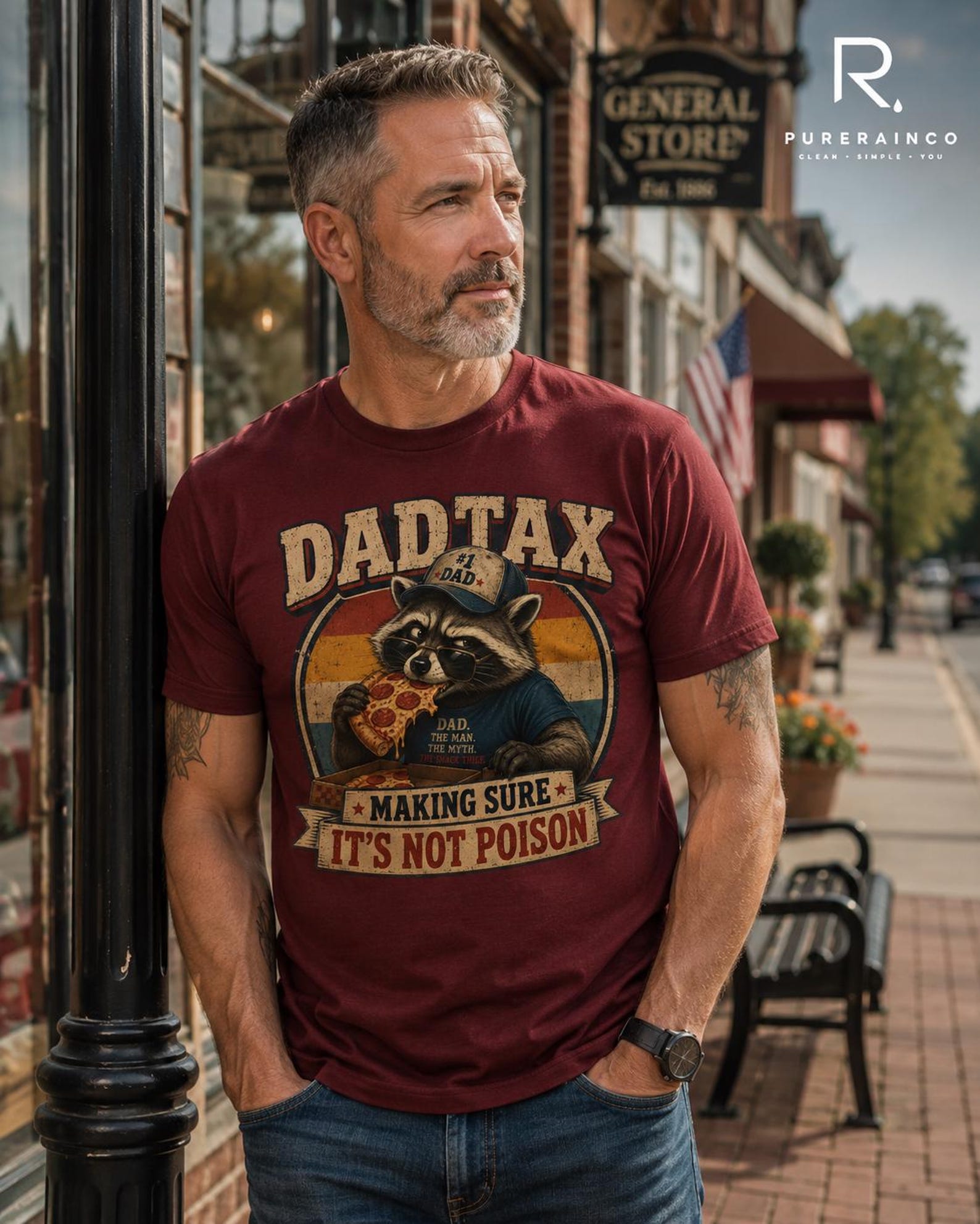 Dad Tax Raccoon Pizza T-Shirt, Retro Funny Father s Day Gift XL