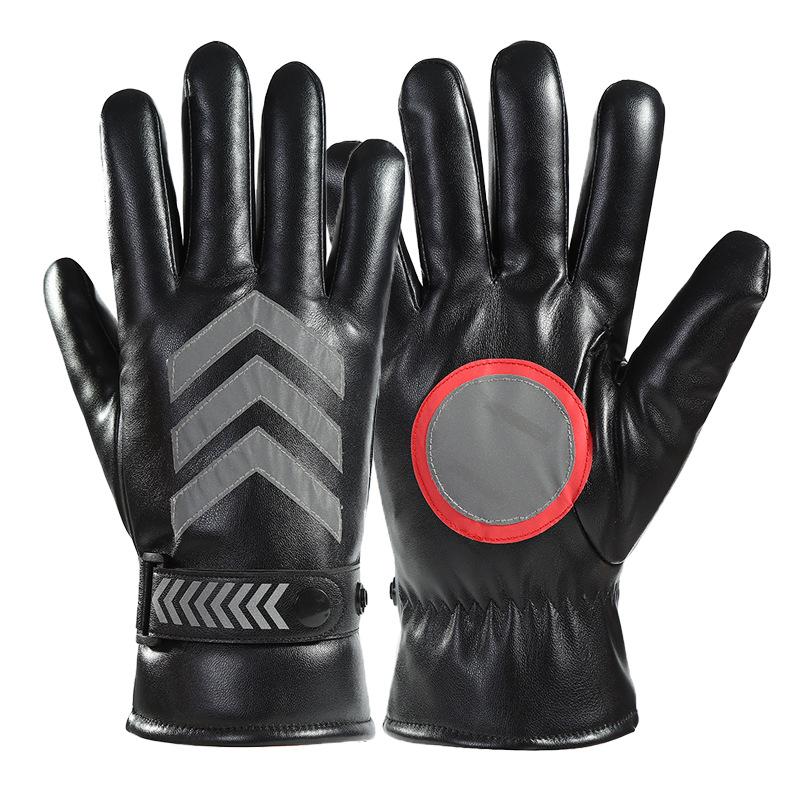 Warm gloves men's autumn and winter fleece reflective strip gloves patrol fleece thickened duty command pu gloves