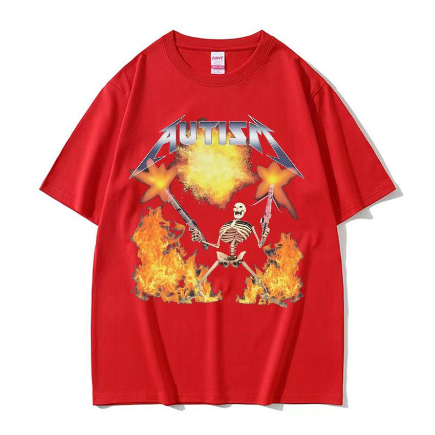 Autism Skeleton Meme T Shirt Human Funny Skull Men's Women Harajuku Gothic Vintage T Shirts Summer Cotton T-shirt Streetwear