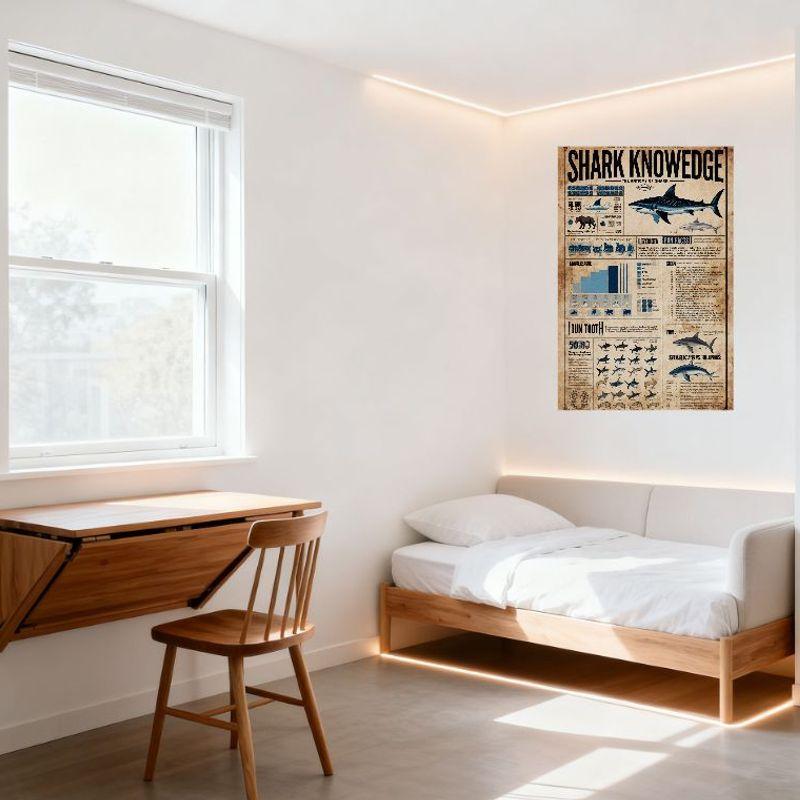 Vintage Shark Knowledge The Anthropy Of Shark Metal Tin Sign - Size Comparison & Fun Facts Retro Wall Art for Bar Cafe Man Cave