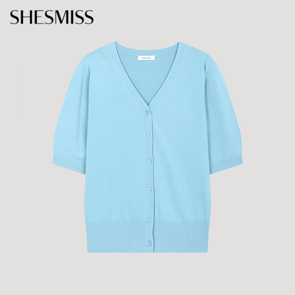 

She S miSS Minimal V Neck Short SleeVe Cardigan SSkcdo22050 Bl Blue/55