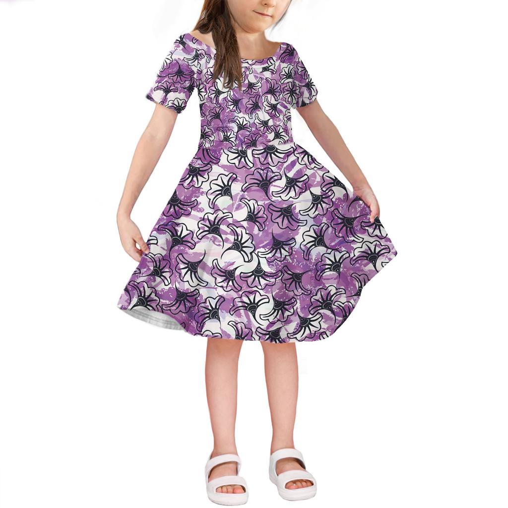 Girls 3D Print Dresses Kids Girl Party Sleeveless Princess Dress Tank 3D Green Flowers Print Dress