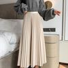 High Waist Long Women Skirt A Line Elastic Pleated Calf Length Solid Simply Classic Female Bottom Thin Summer Y2k Skirt
