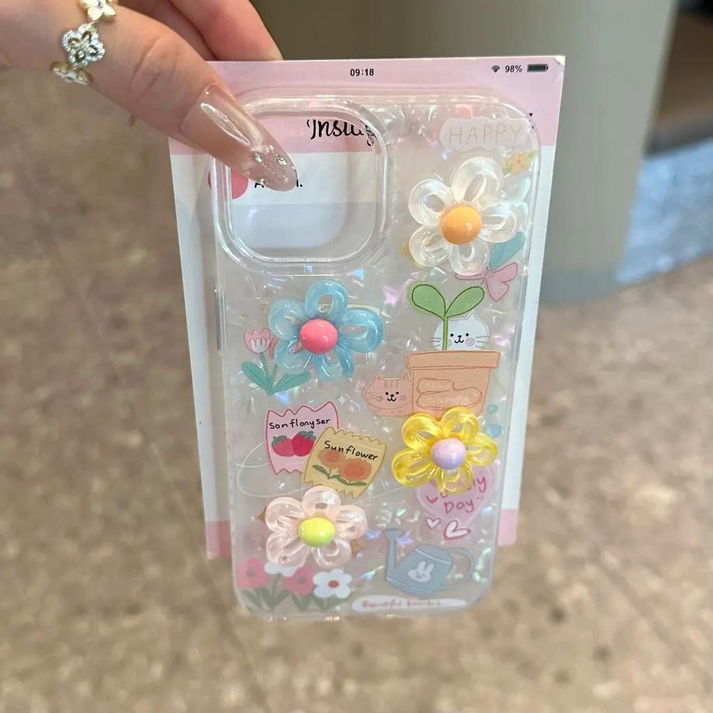 Three-dimensional color flower shell pattern mobile phone case for iPhone17PROMAX anti-drop Apple 16 protective case