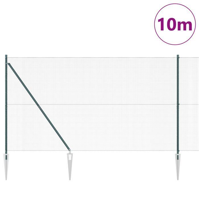 VidaXL Clôture en fil soudé avec 7 piquets en spike Vert 1,5x10 m Acier 3352058