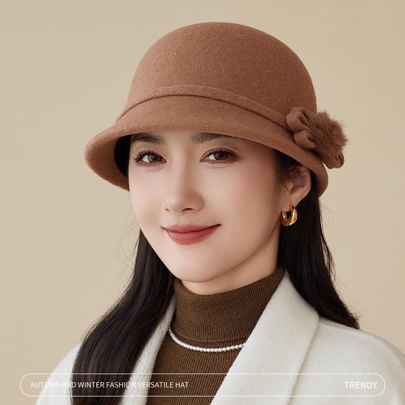 Women's Hat Fleece Warm Wool Basin Hat Casual Elegant Top Hat Autumn and Winter Bucket Hat