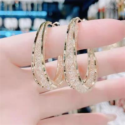 Metal Mesh Crystal Circle Ear Hoop Earrings for Women's Fashion Earrings