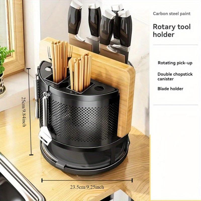 

Многофункциональный вращающийся держатель для палочек для еды, держатель для кухонных ножей, встроенная полка для хранения, контейнер для хранения слива 1pc чёрный