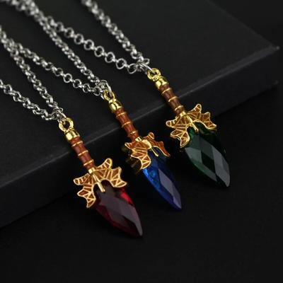 Game Necklace Aghanim's Scepter Necklace Blue Red Green Stone Scepter Stone Pendant For Women Men Cosplay Gifts
