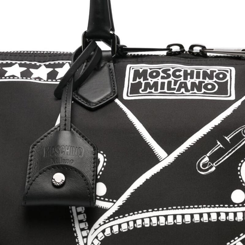 Moschino Illustration Print Polyester And Calfskin Tote Bag Men Tote Bags Black A742482021555