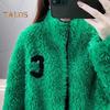Winter Lady Coat Thickened Double-sided Faux Fleece Solid Color Stand Collar Neck Protection Letter Decor Long Sleeves Keep Warm Outdoor Travel