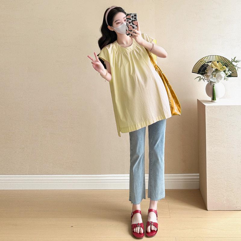 2026 Summer Stylish Maternity Loose Split Top with Round Neck