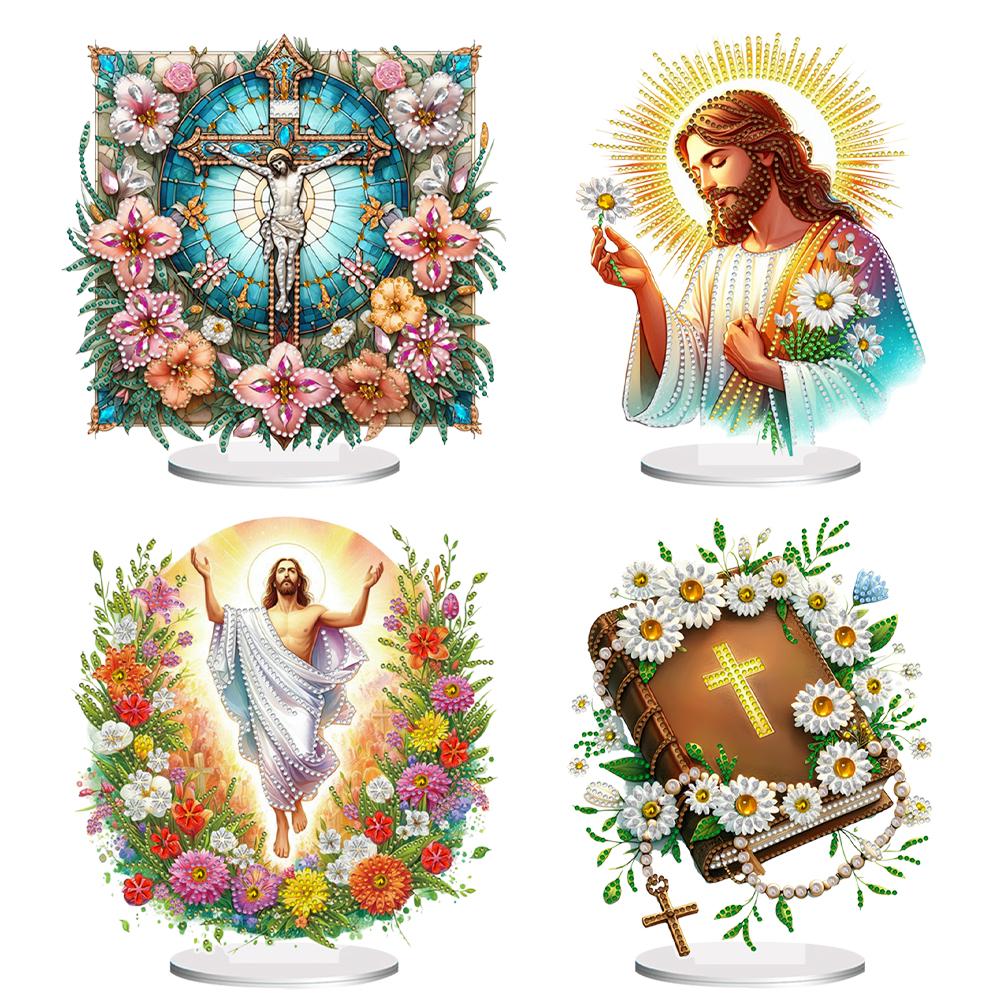 Acrylic Special Shape Cross Jesus Diamond Painting Tabletop Ornaments Kit Desktop Diamond Art Kits Rhinestones Desktop Ornaments