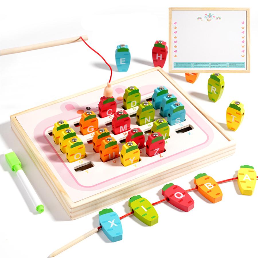 Kids Wooden Fishing Game Toys Gifts Early Education Alphabet Number Cognitive Toys Children Interactive Games Toys for Gifts