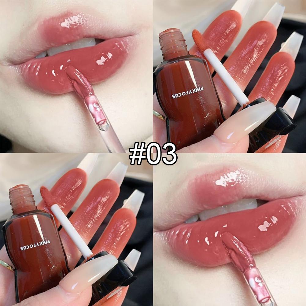 

Черный зеркальный водный блеск для губ Глазурь для губ Прозрачное стекло Масло для губ Водонепроницаемая жидкая помада телесного коричневого цвета Прозрачный оттенок макияжа 03