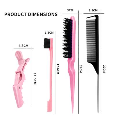 5 pièces/set Ensemble Beauté-Santé Brosse à Crêper en Nylon Peigne Queue de Rat Brosse à Bord Double Face Pinces à Cheveux Alligator Outils de Coiffage de Salon