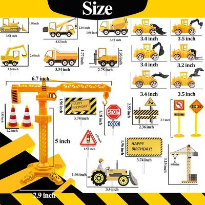 25 Stück Bau Kuchen Topper Bagger Turm Cupcake Topper Planierraupe Bagger Verkehrsstraßenschild Kuchen Deko Fahrzeuge Dekoration