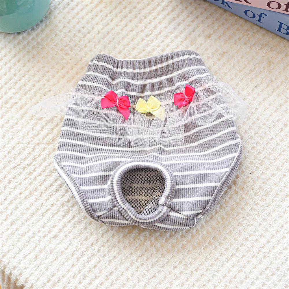 Protecting Female Dogs Physiological Pants for Small Dogs Stripe Pet Underpants with Lace Pomeranian Yorkshire Safety Shorts
